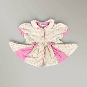 Vintage Gymboree Rainbow Tag Pleated Dress Pink White Floral Embroidered Size XS
